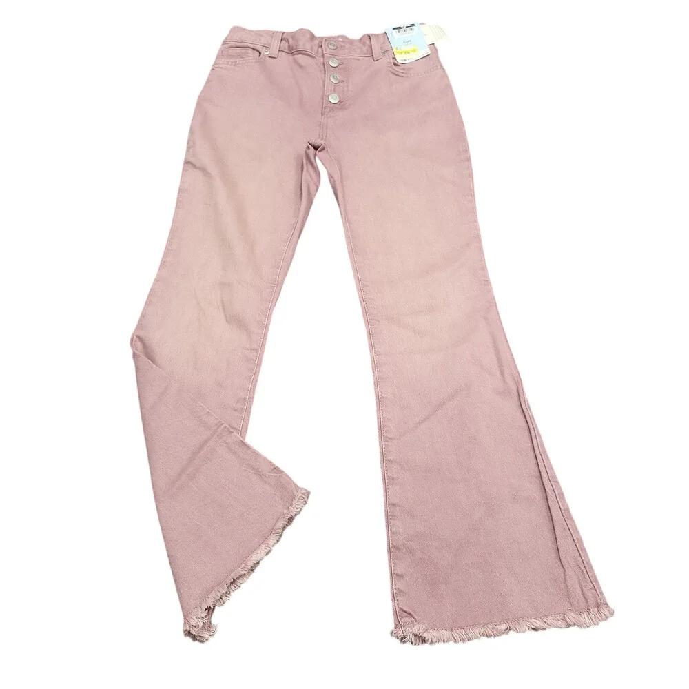 Girls Stretchy Button Fly Flare Jeans - Cat & Jack Pink Size 14